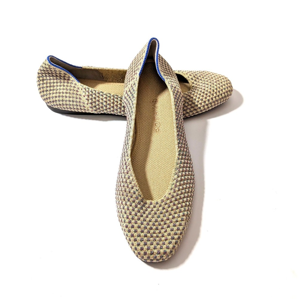 Rothy's Round Toe Ballet Flats Multicolor Metallic Knit Sustainable Shoes Sz 7.5